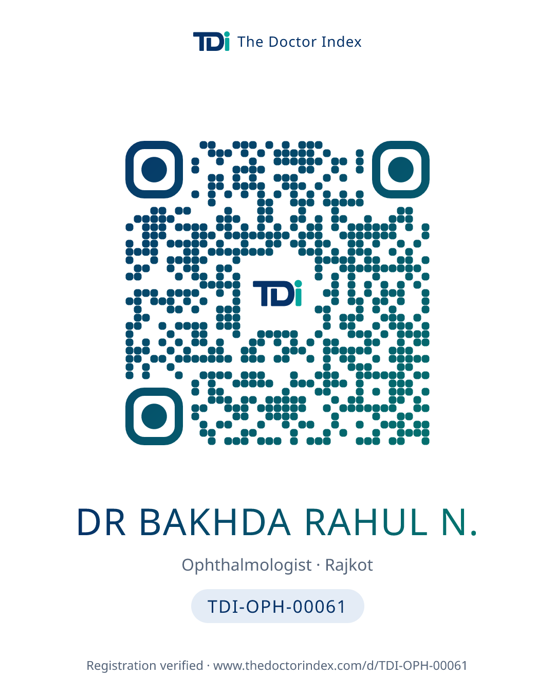 QR card for Dr Bakhda Rahul N., TDI-OPH-00061
