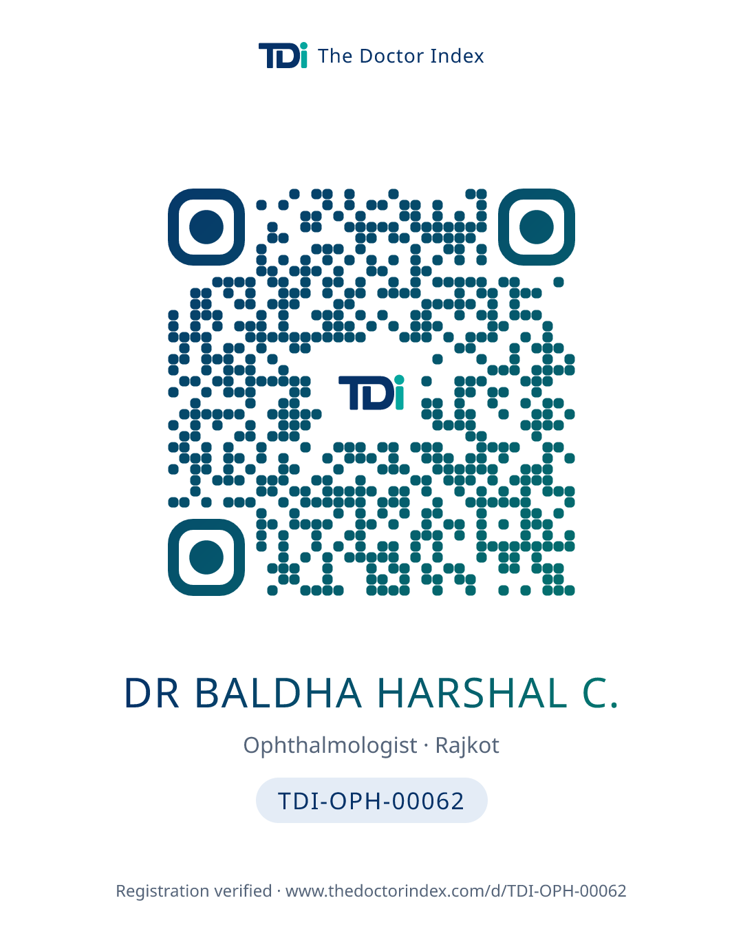 QR card for Dr Baldha Harshal C., TDI-OPH-00062