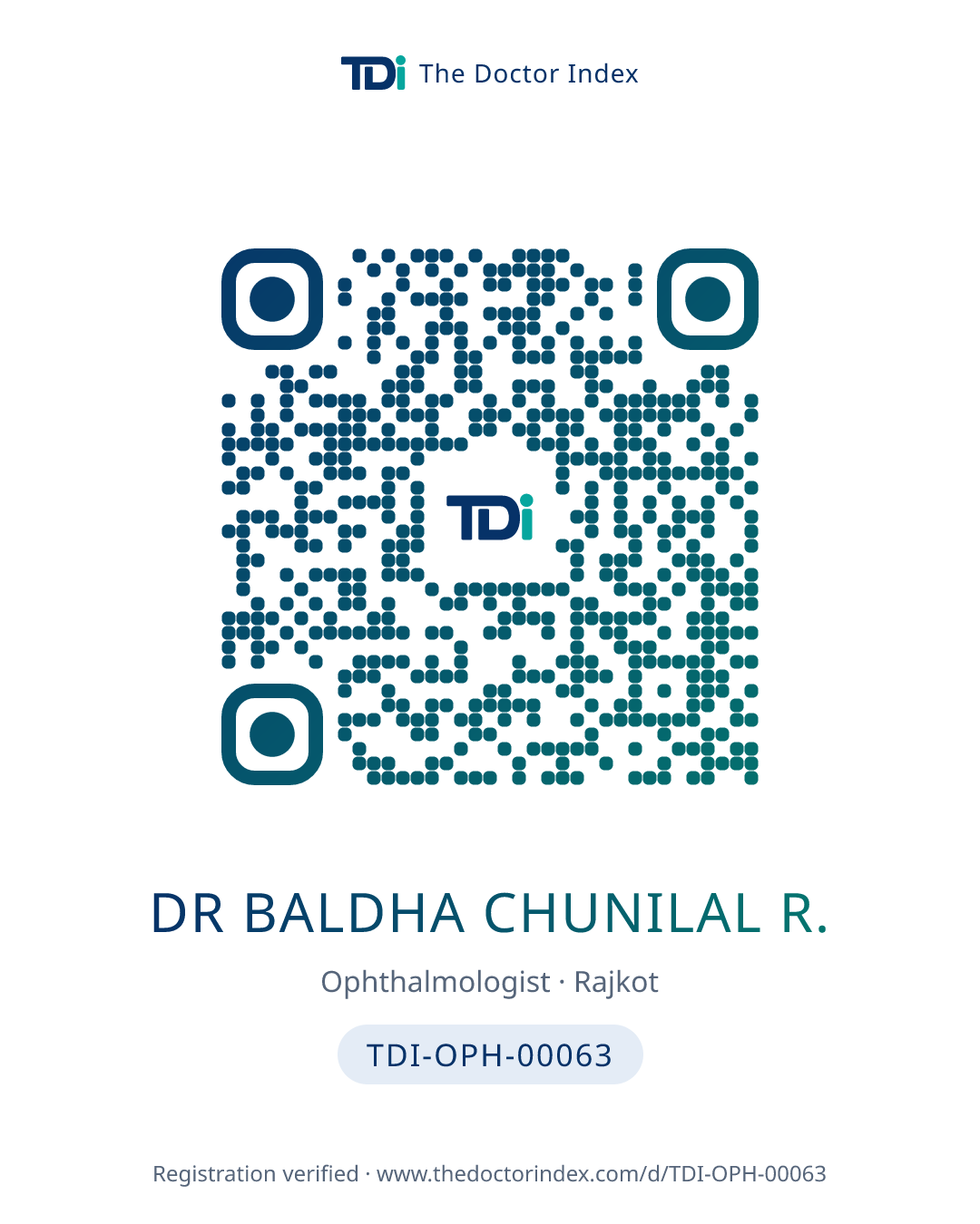 QR card for Dr Baldha Chunilal R., TDI-OPH-00063