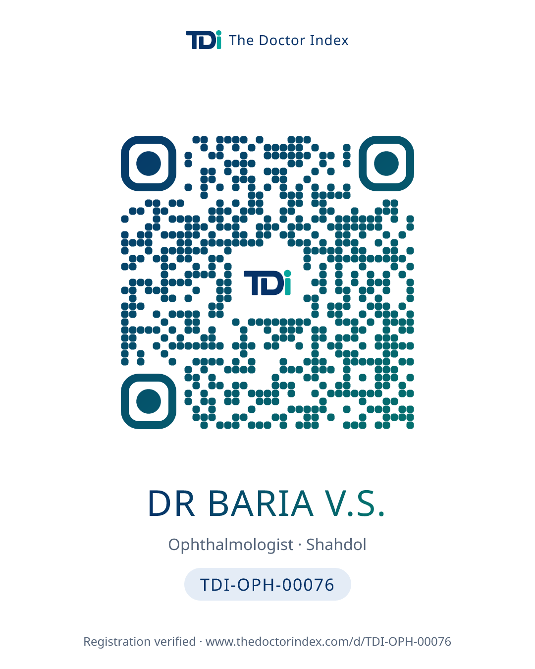 QR card for Dr Baria V.S., TDI-OPH-00076