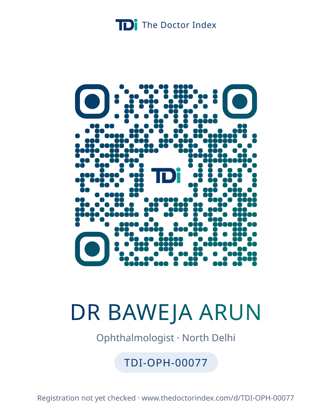 QR card for Dr Baweja Arun, TDI-OPH-00077