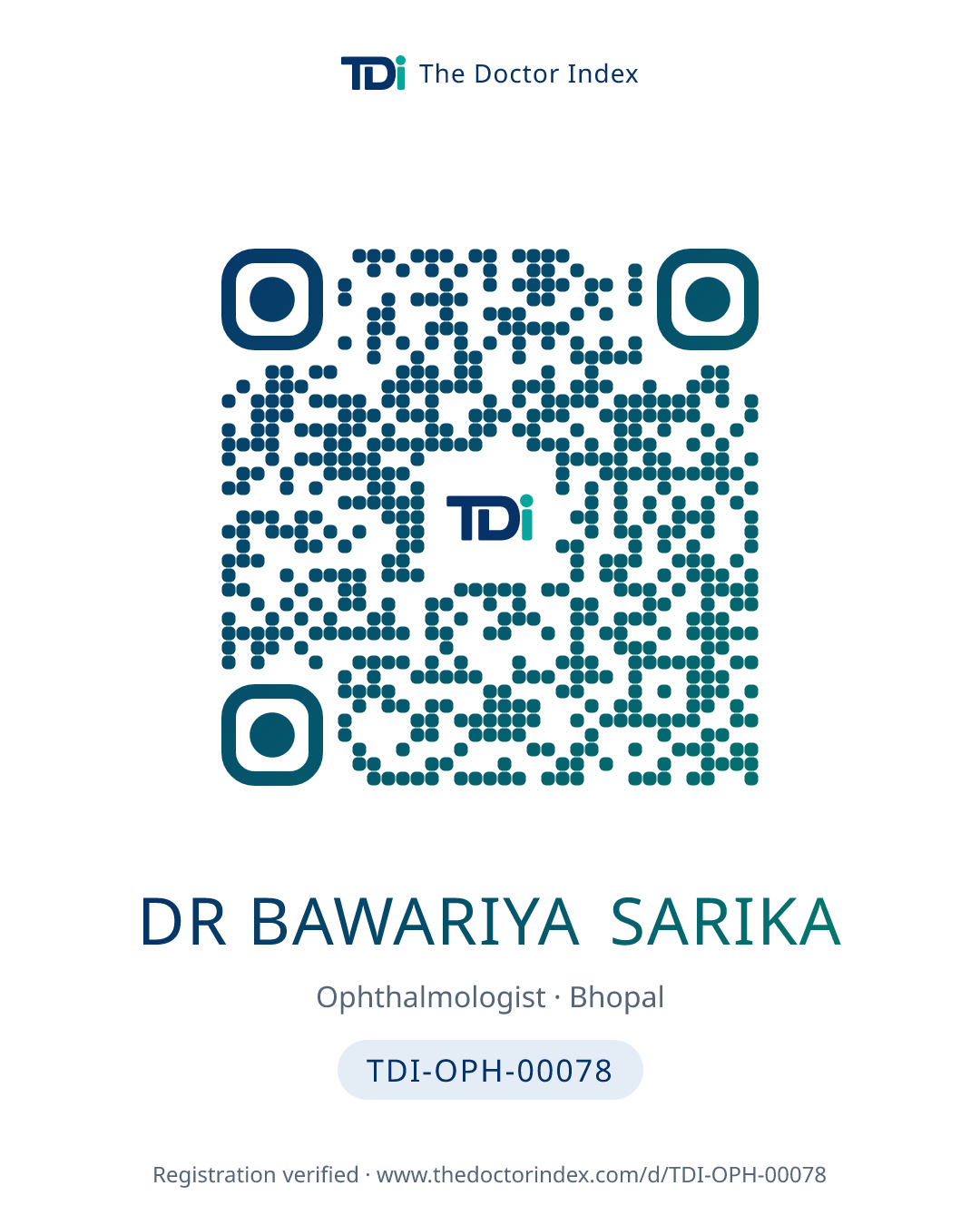 QR card for Dr Bawariya Sarika, TDI-OPH-00078