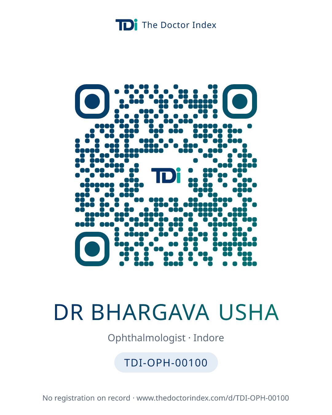 QR card for Dr Bhargava Usha, TDI-OPH-00100