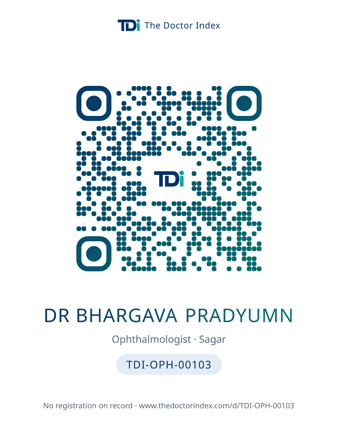 QR card for Dr Bhargava Pradyumn, TDI-OPH-00103