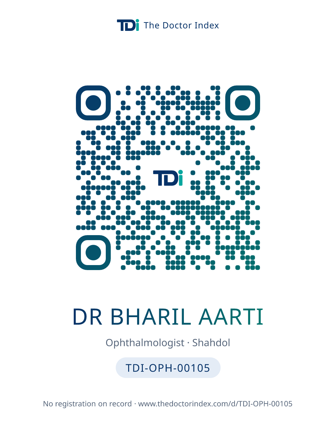 QR card for Dr Bharil Aarti, TDI-OPH-00105
