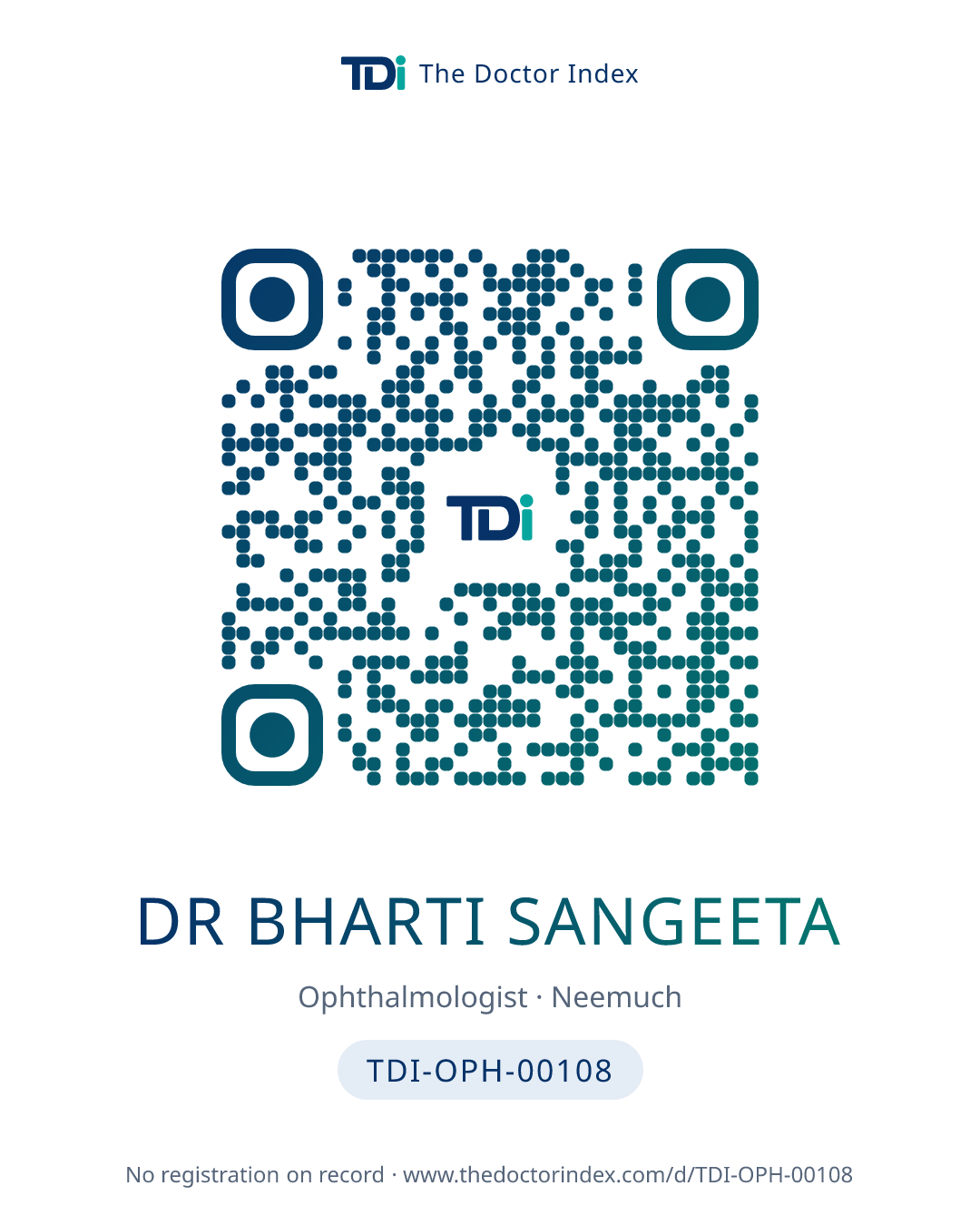 QR card for Dr Bharti Sangeeta, TDI-OPH-00108