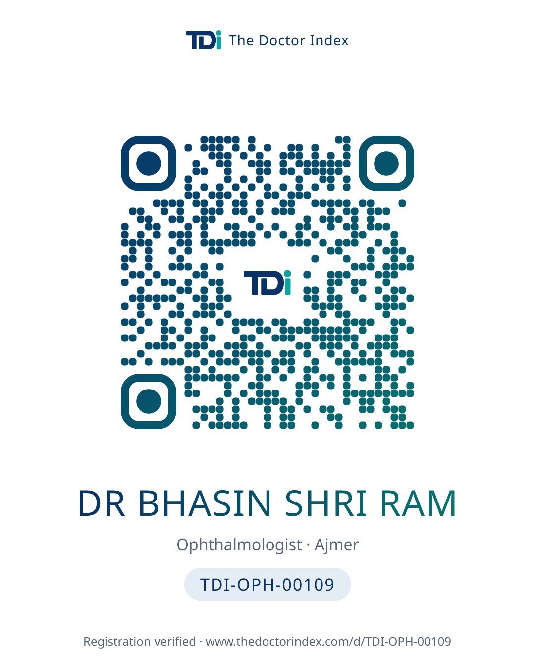 QR card for Dr Bhasin Shri Ram, TDI-OPH-00109