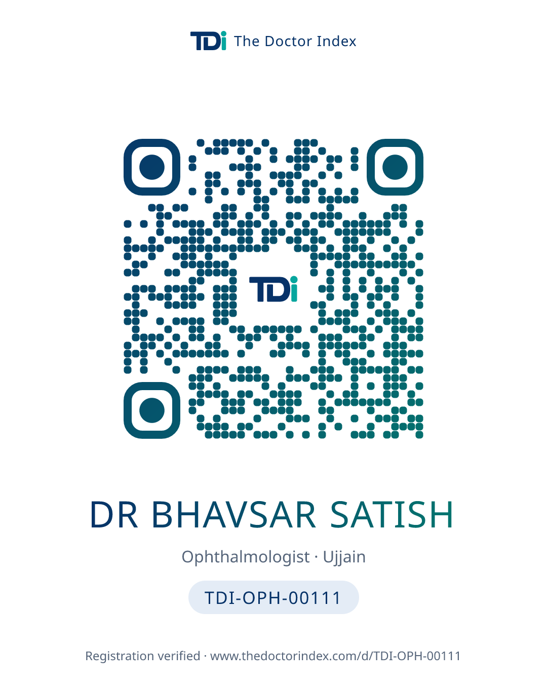 QR card for Dr Bhavsar Satish, TDI-OPH-00111