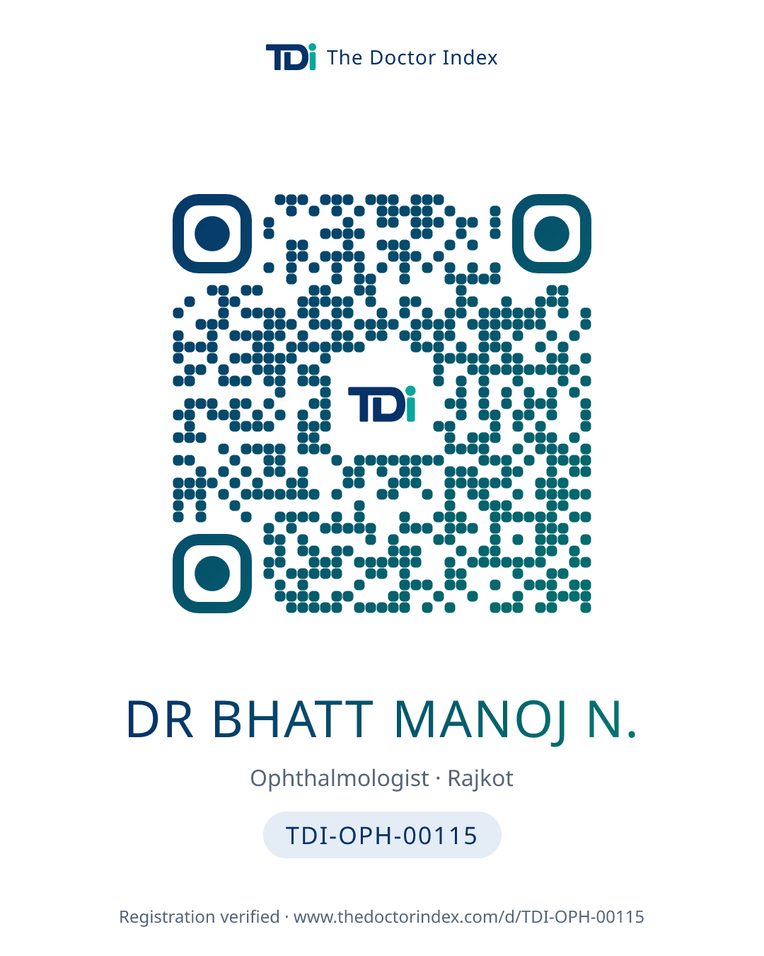 QR card for Dr Bhatt Manoj N., TDI-OPH-00115