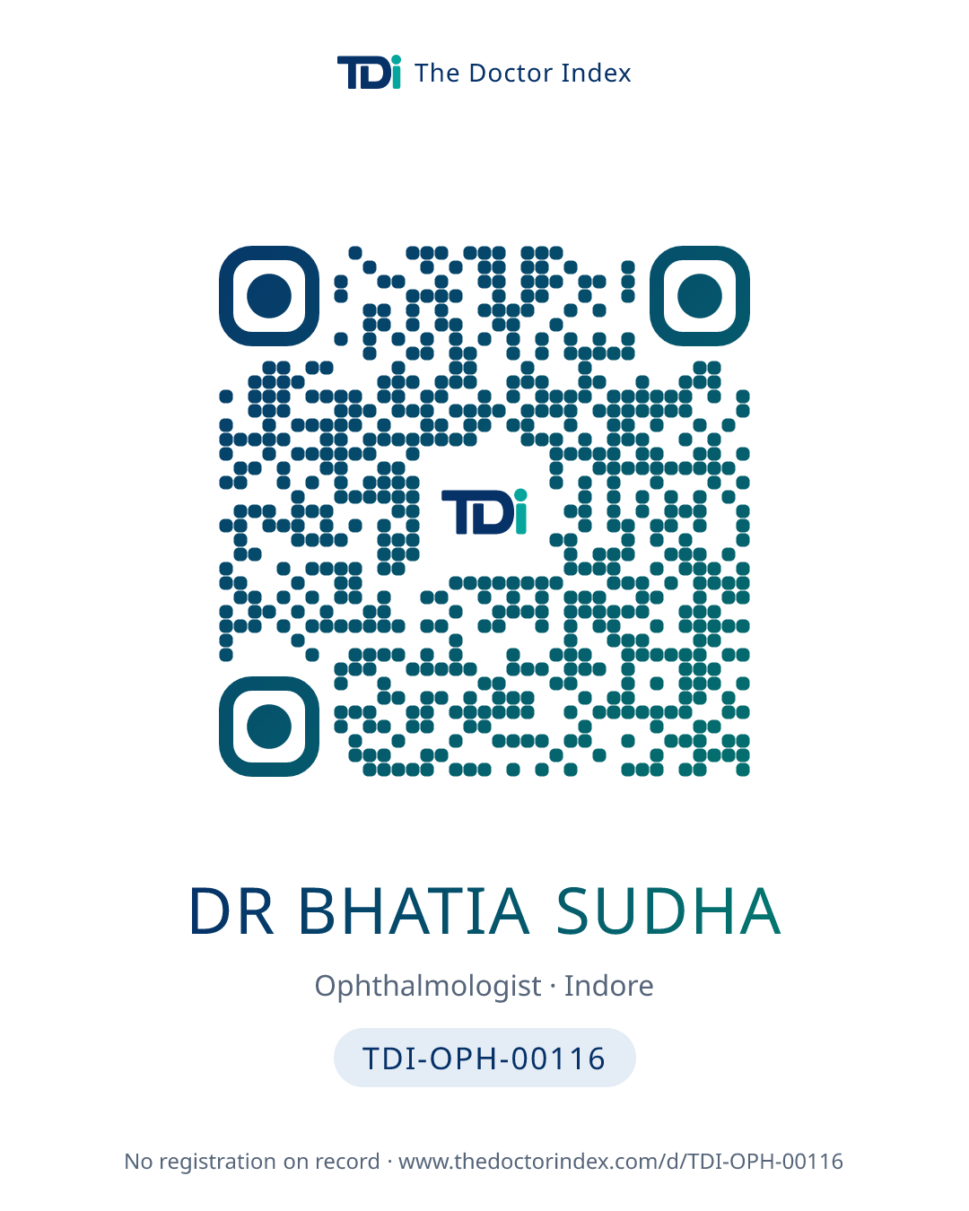 QR card for Dr Bhatia Sudha, TDI-OPH-00116