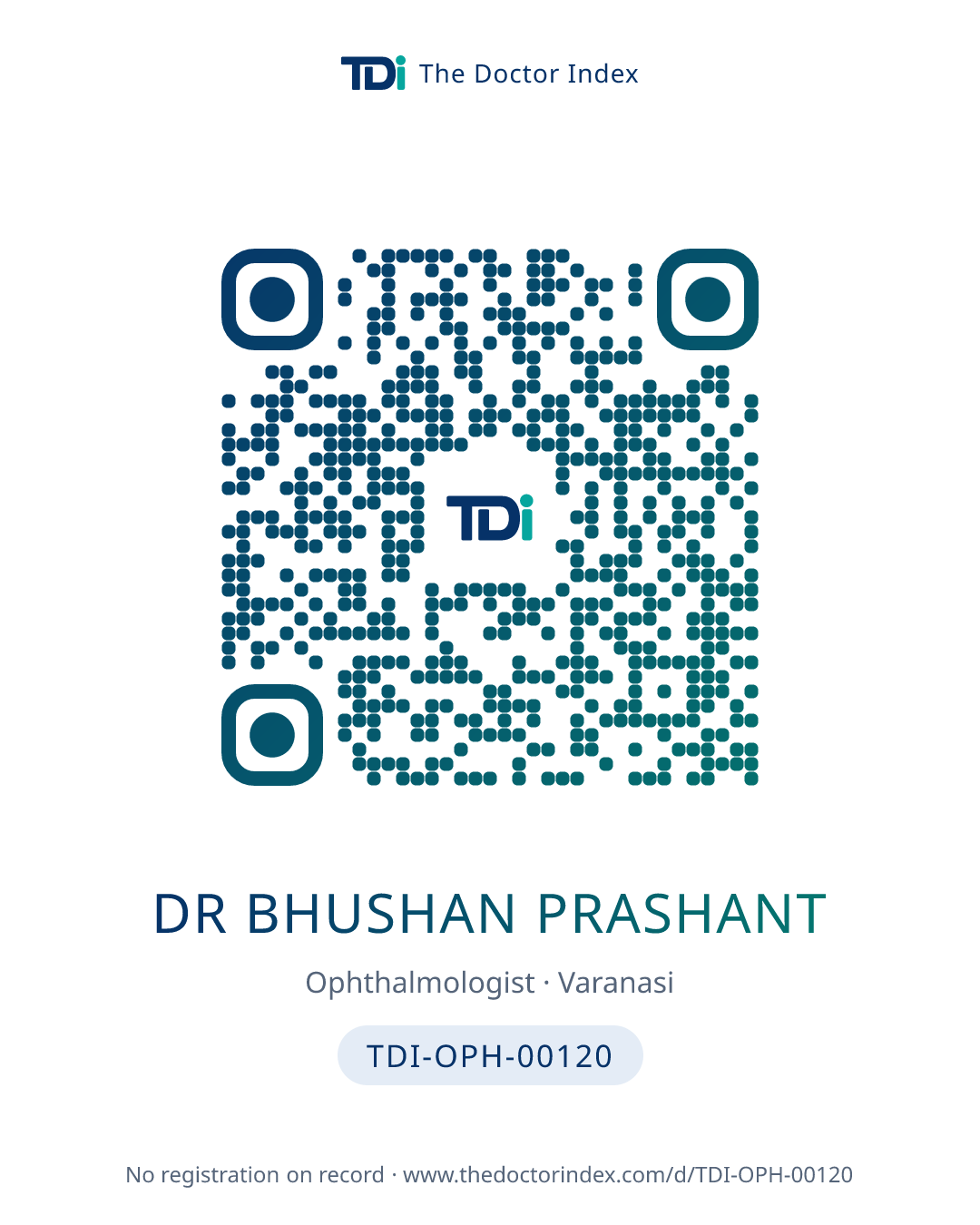 QR card for Dr Bhushan Prashant, TDI-OPH-00120