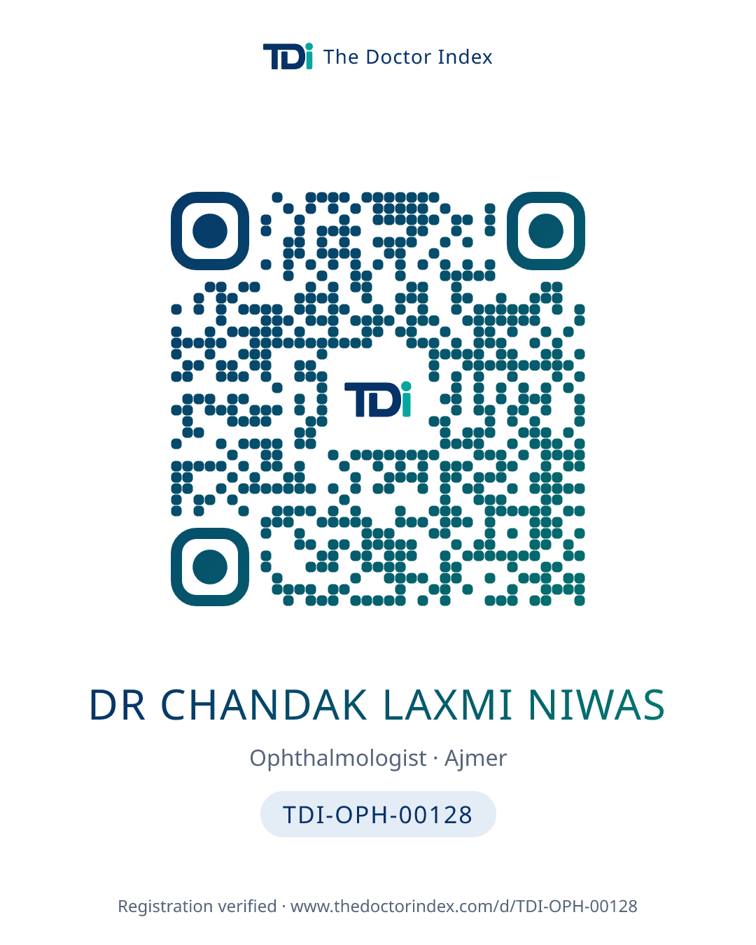QR card for Dr Chandak Laxmi Niwas, TDI-OPH-00128