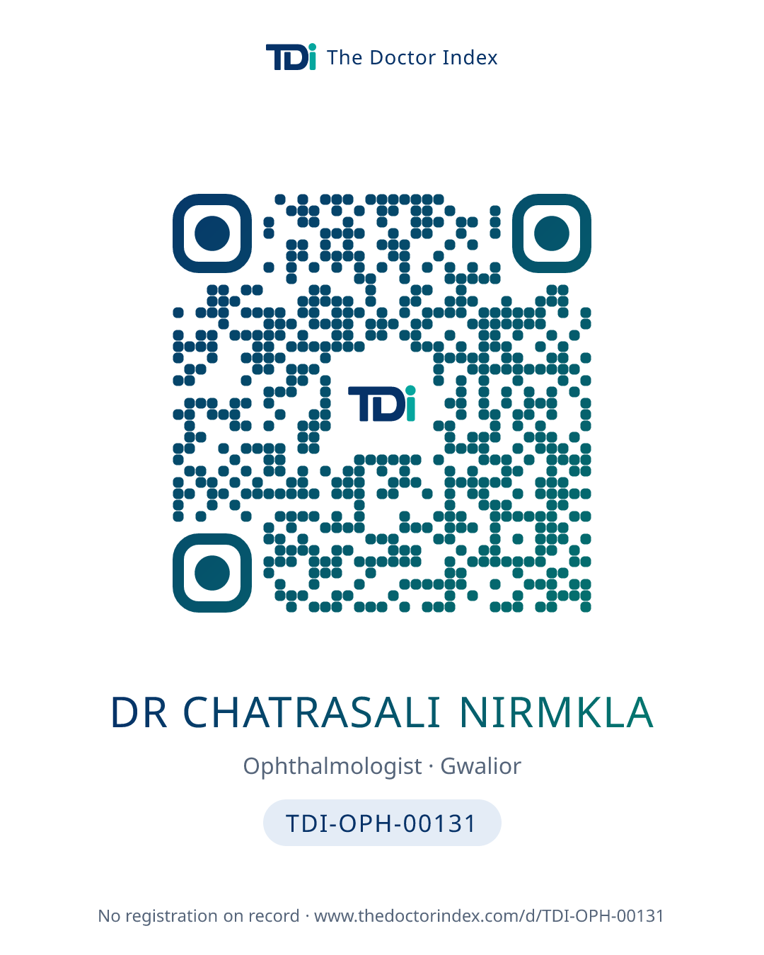 QR card for Dr Chatrasali Nirmkla, TDI-OPH-00131