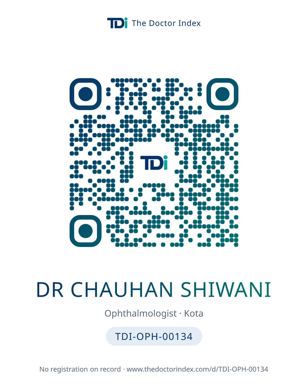 QR card for Dr Chauhan Shiwani, TDI-OPH-00134