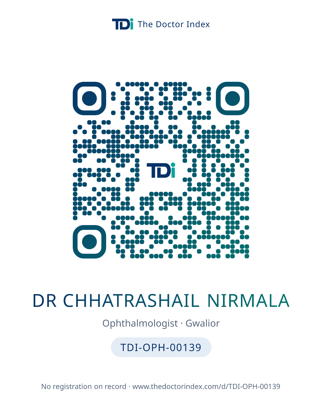 QR card for Dr Chhatrashail Nirmala, TDI-OPH-00139