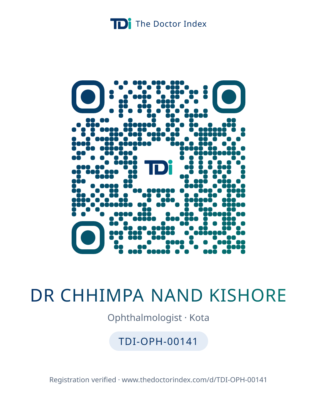 QR card for Dr Chhimpa Nand Kishore, TDI-OPH-00141