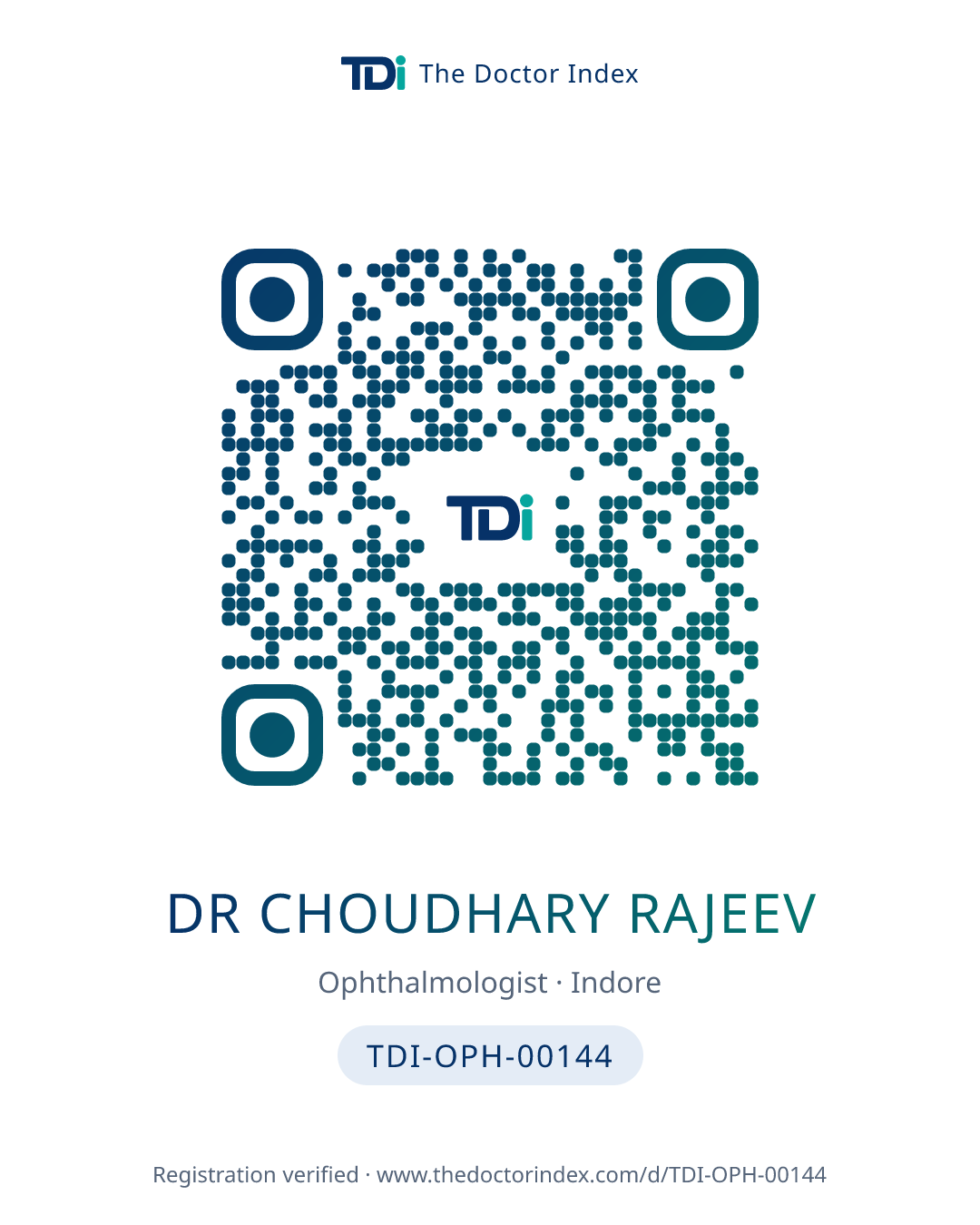 QR card for Dr Choudhary Rajeev, TDI-OPH-00144
