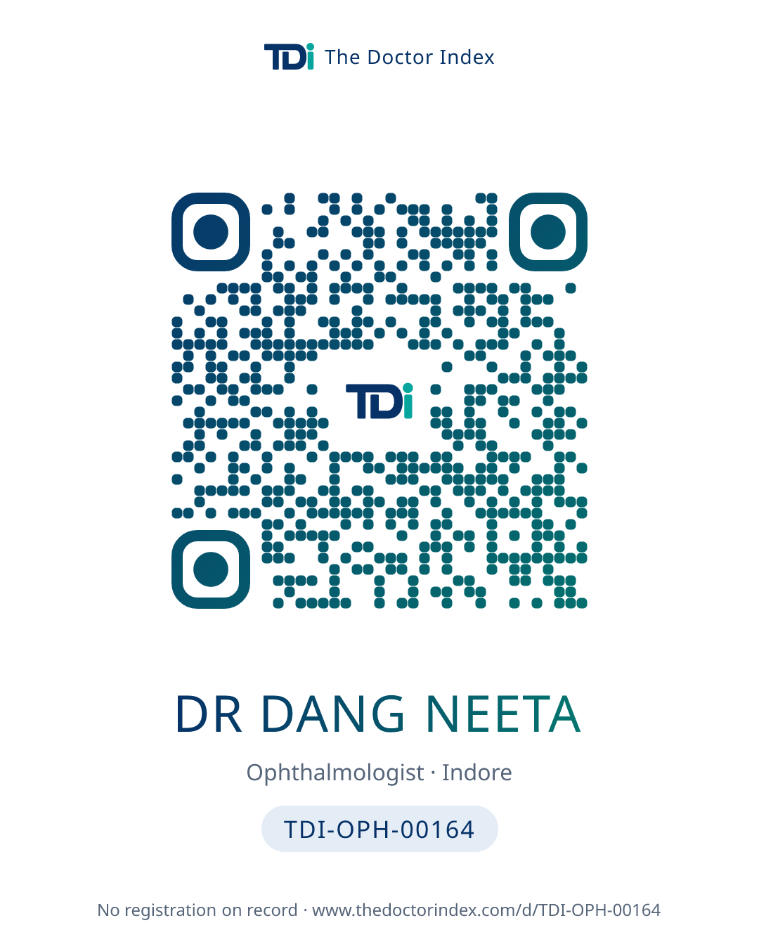 QR card for Dr Dang Neeta, TDI-OPH-00164