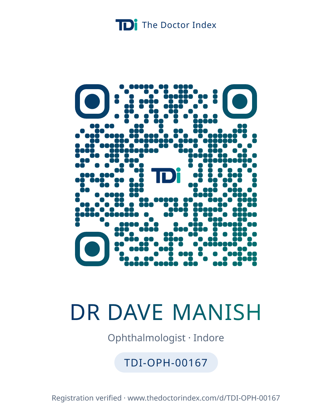 QR card for Dr Dave Manish, TDI-OPH-00167