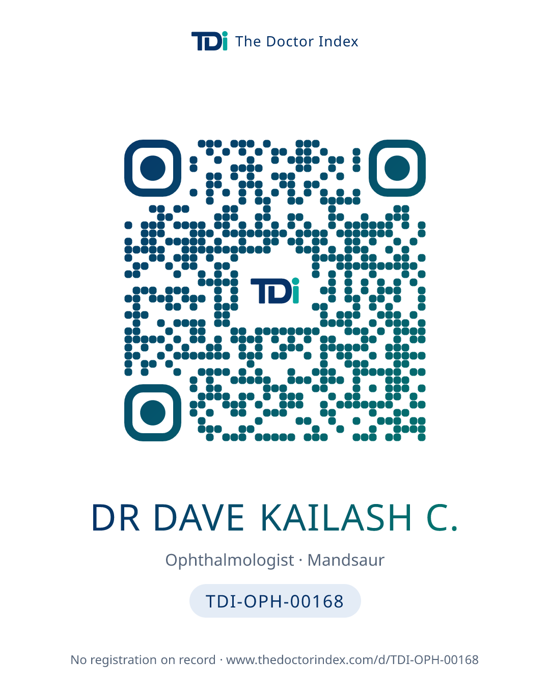 QR card for Dr Dave Kailash C., TDI-OPH-00168
