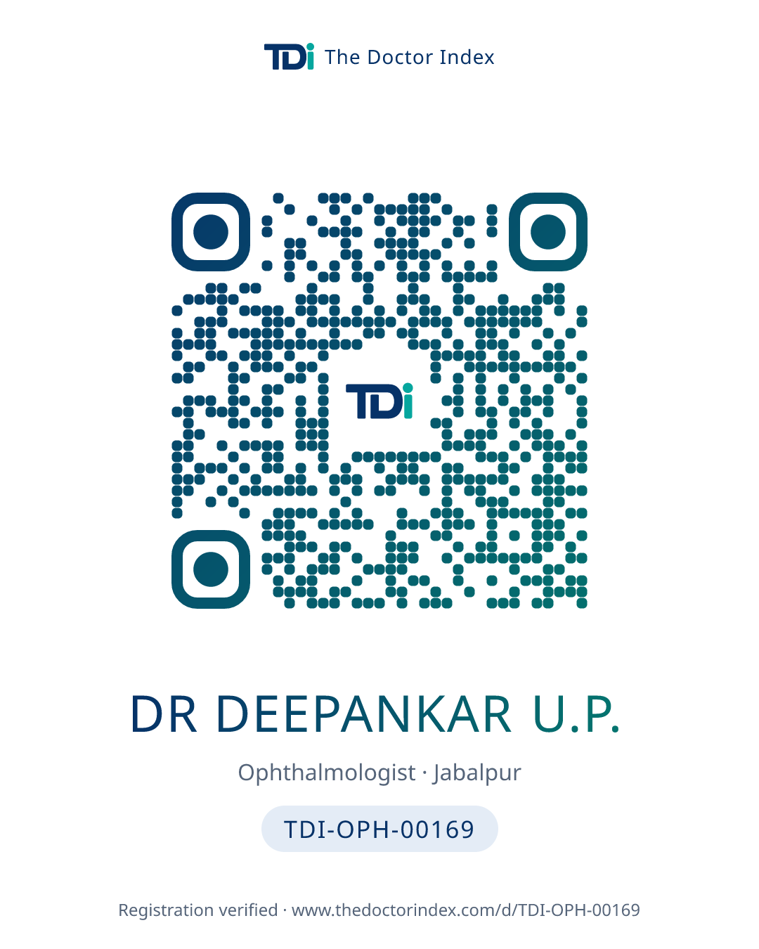 QR card for Dr Deepankar U.P., TDI-OPH-00169
