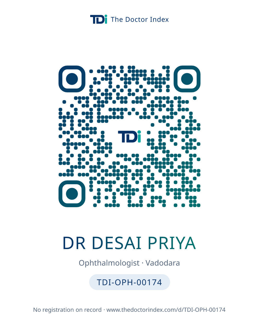 QR card for Dr Desai Priya, TDI-OPH-00174