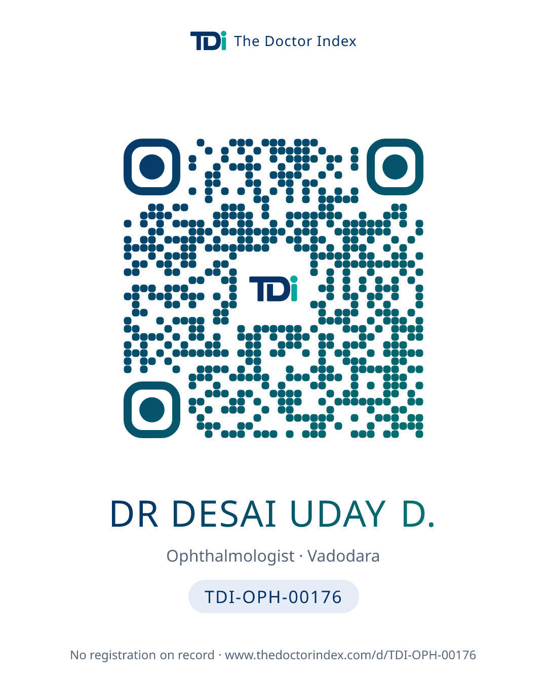 QR card for Dr Desai Uday D., TDI-OPH-00176