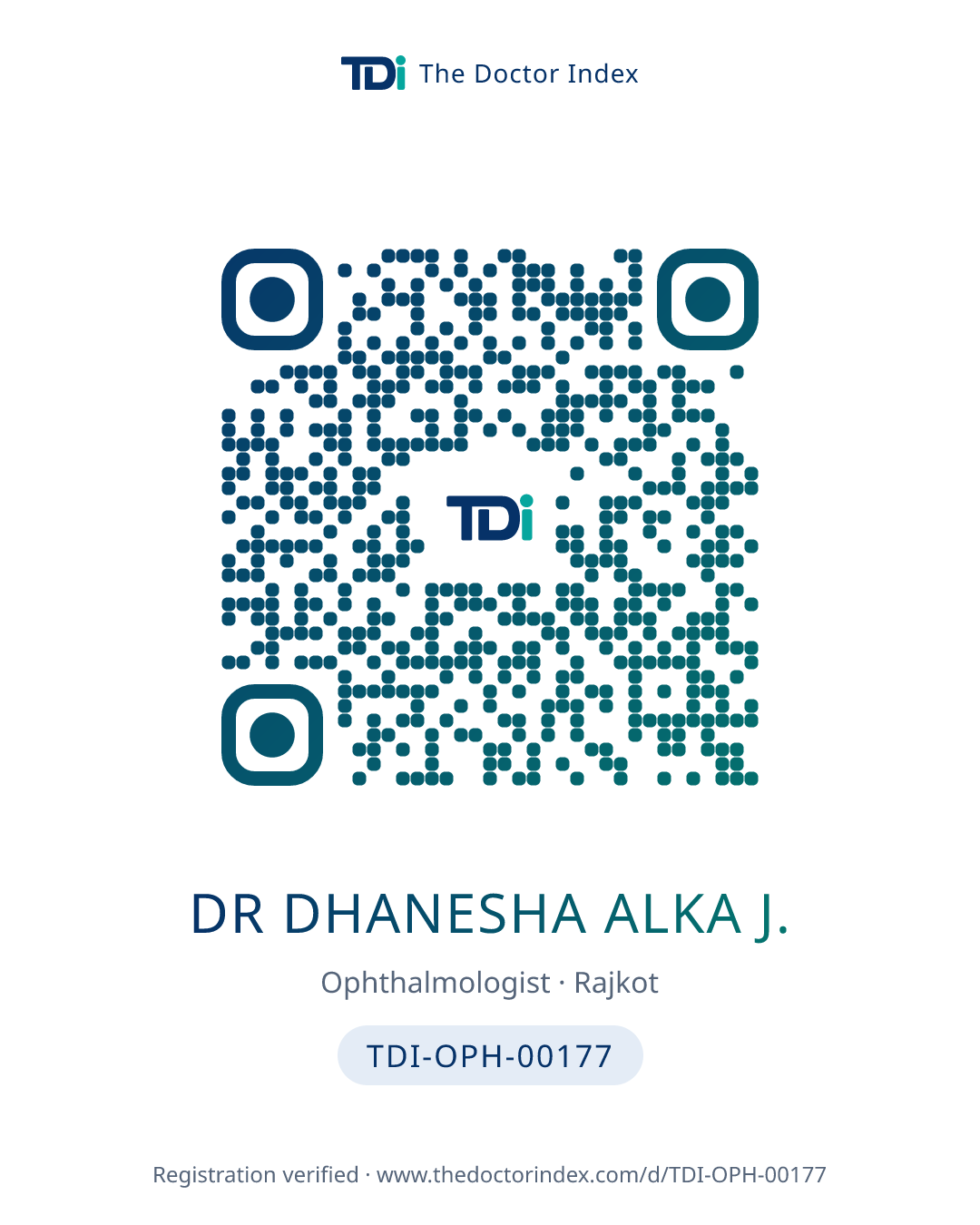 QR card for Dr Dhanesha Alka J., TDI-OPH-00177