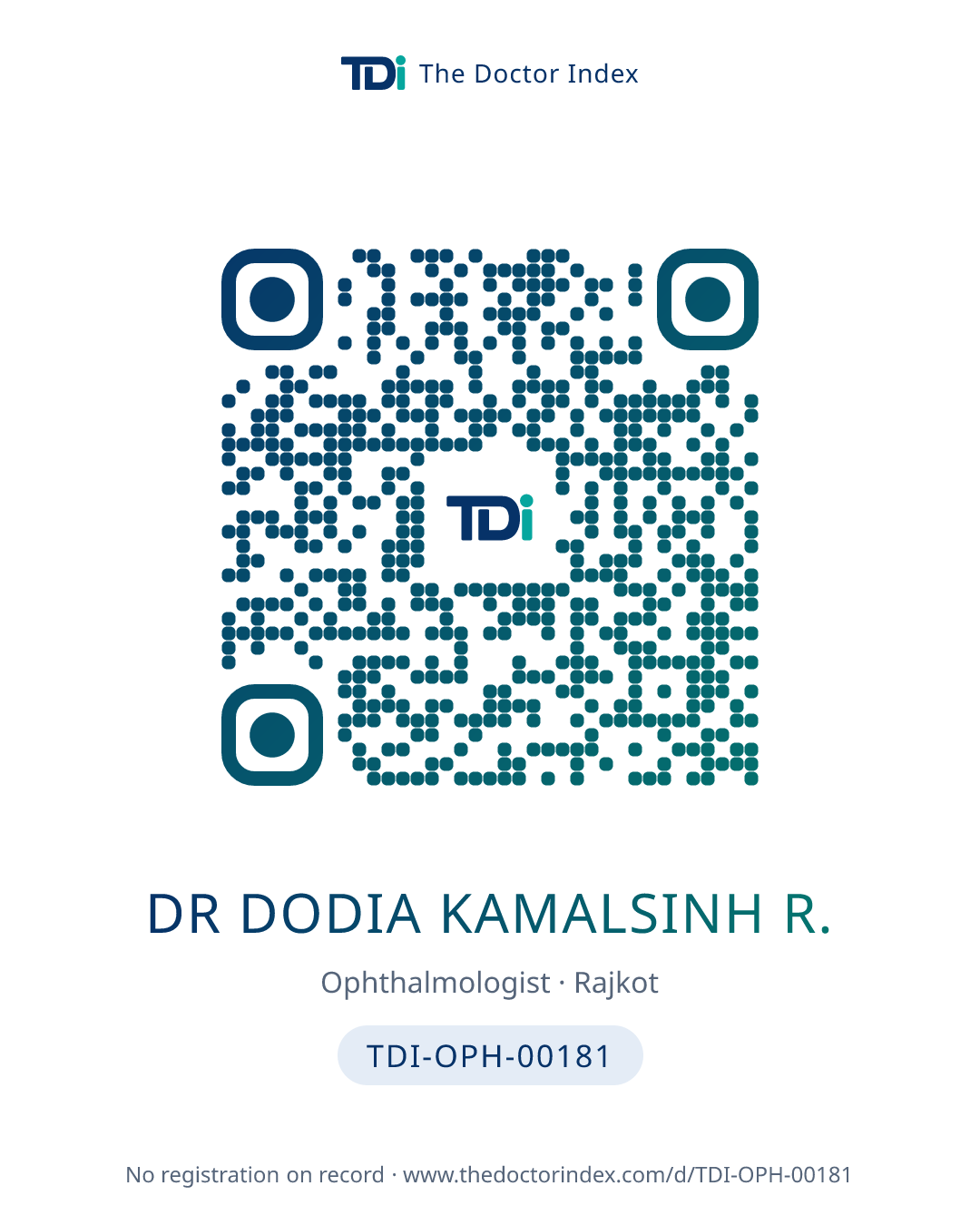 QR card for Dr Dodia Kamalsinh R., TDI-OPH-00181
