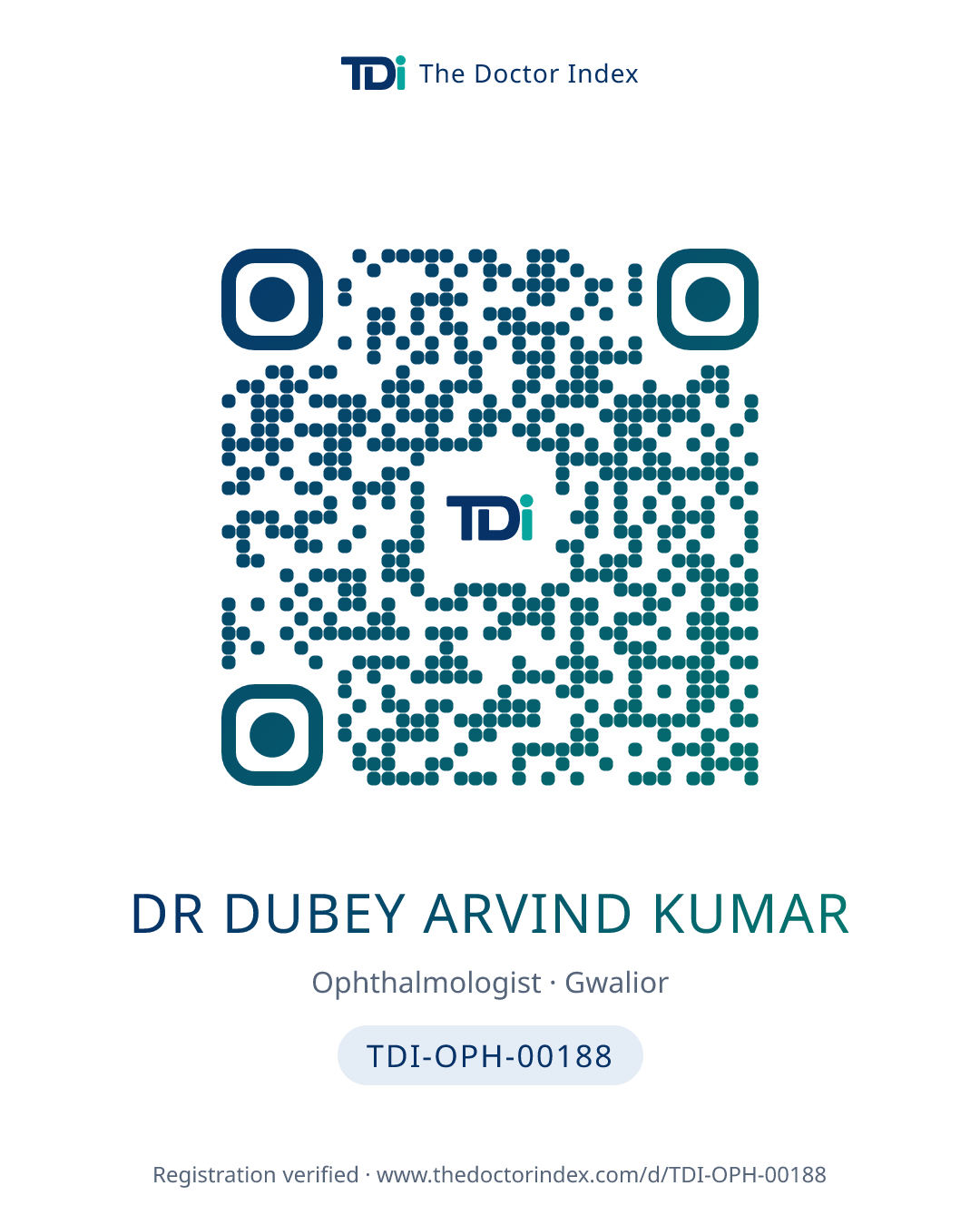 QR card for Dr Dubey Arvind Kumar, TDI-OPH-00188