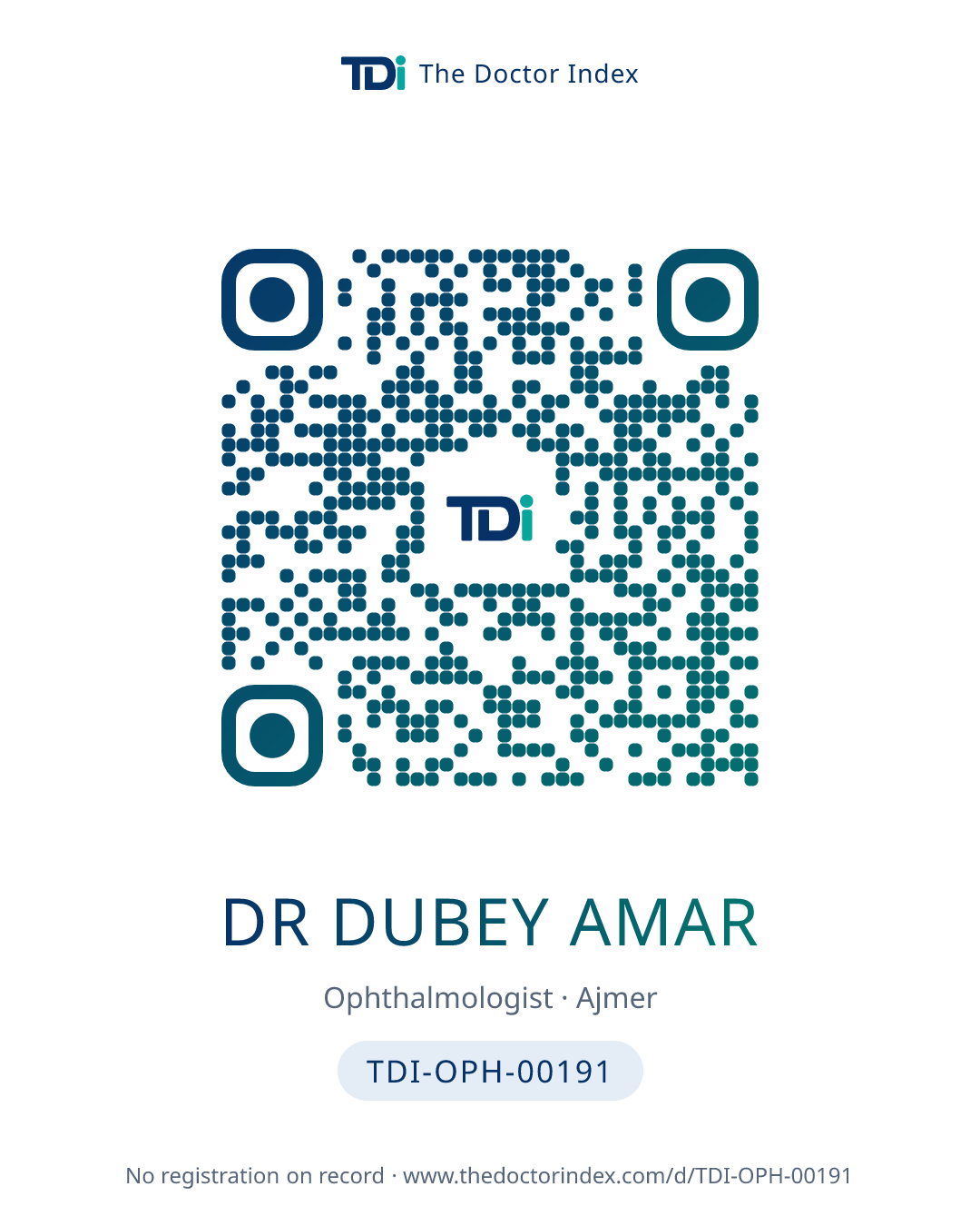 QR card for Dr Dubey Amar, TDI-OPH-00191