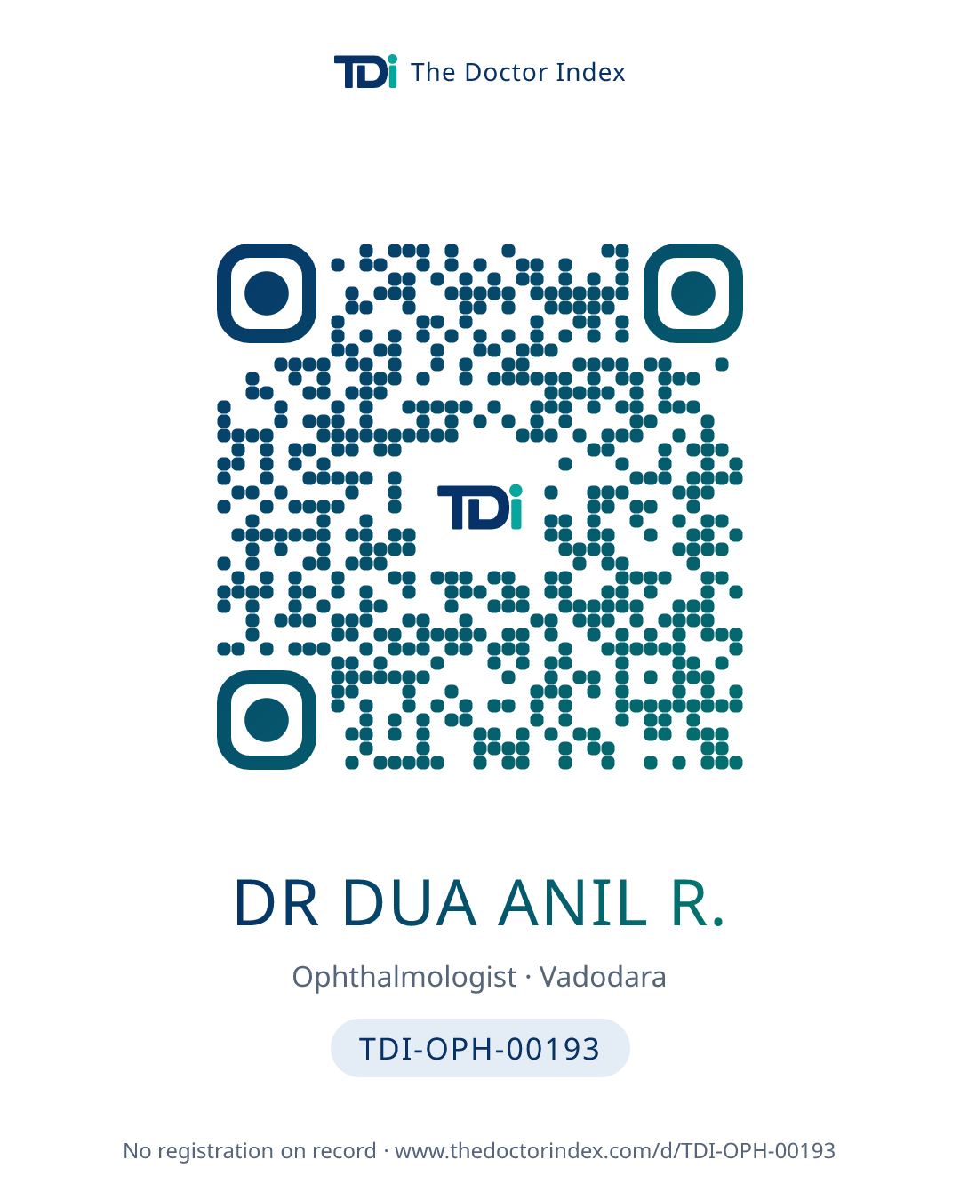 QR card for Dr Dua Anil R., TDI-OPH-00193