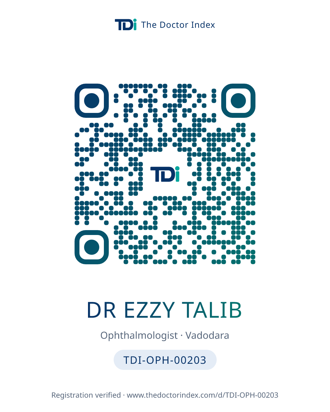 QR card for Dr Ezzy Talib, TDI-OPH-00203