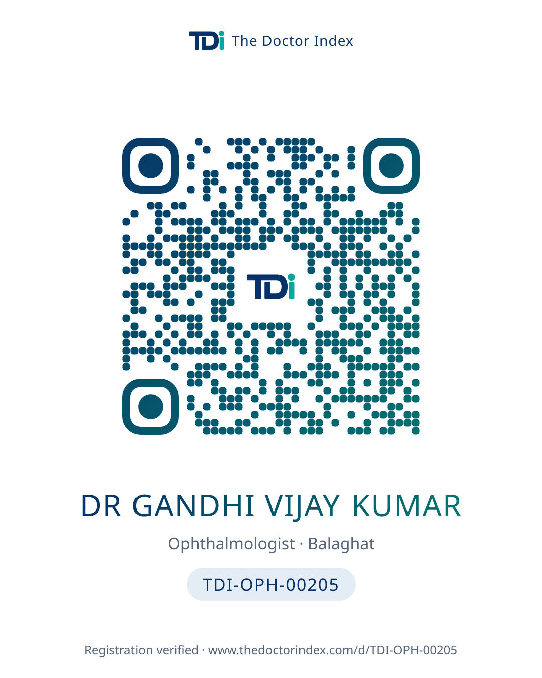 QR card for Dr Gandhi Vijay Kumar, TDI-OPH-00205