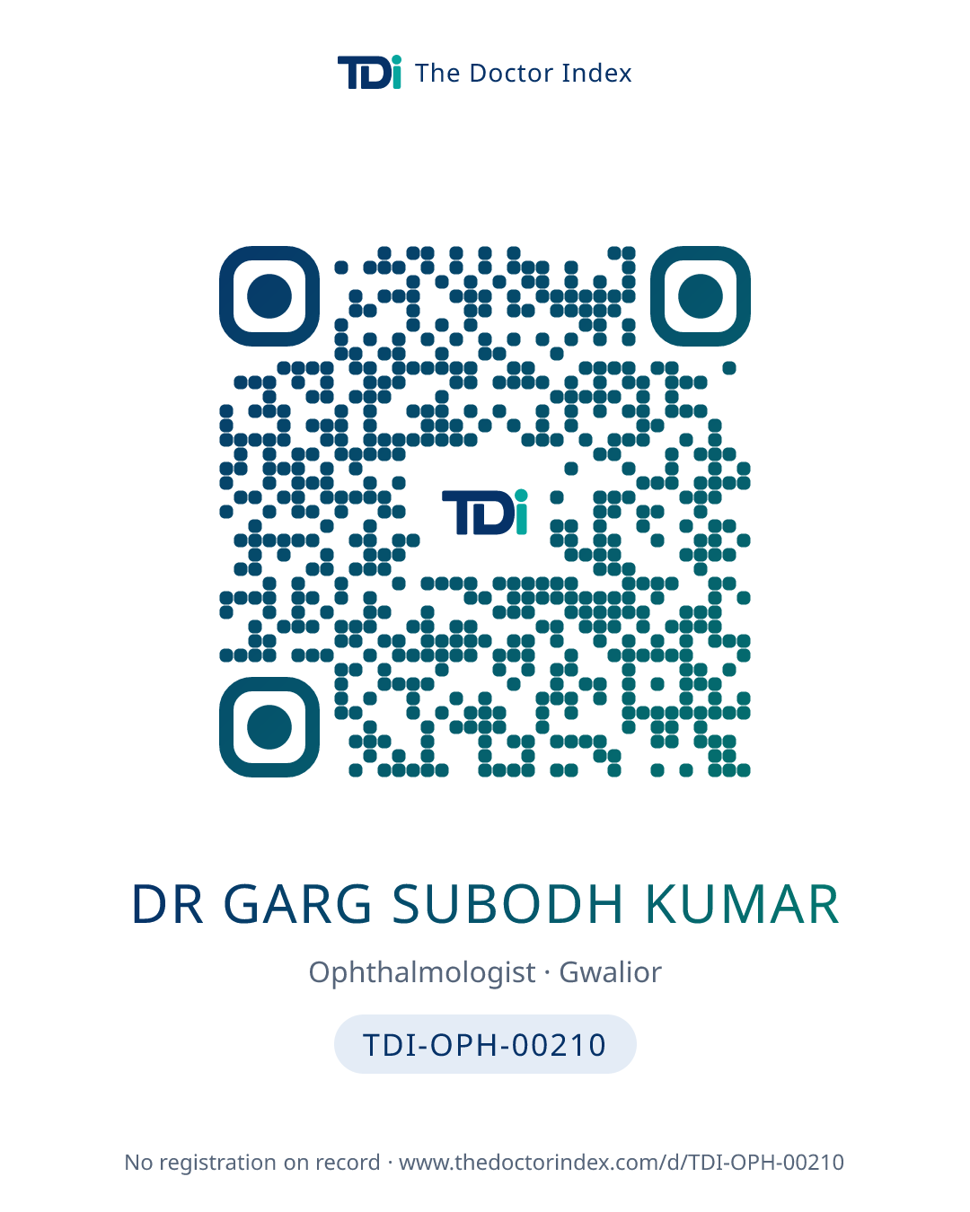 QR card for Dr Garg Subodh Kumar, TDI-OPH-00210