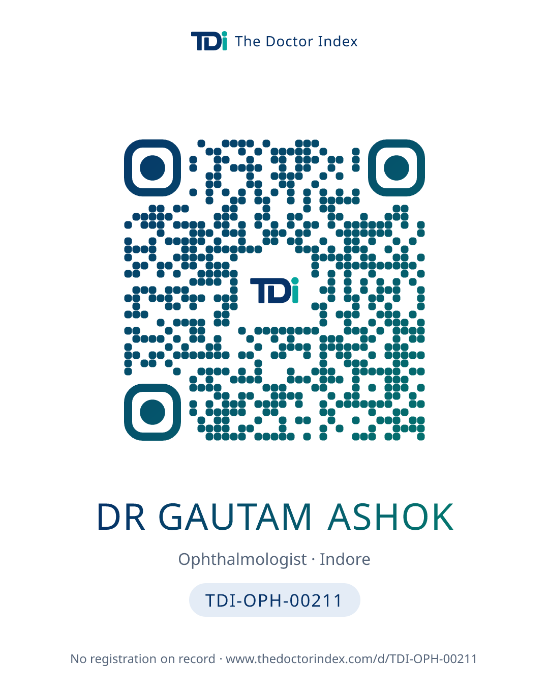 QR card for Dr Gautam Ashok, TDI-OPH-00211
