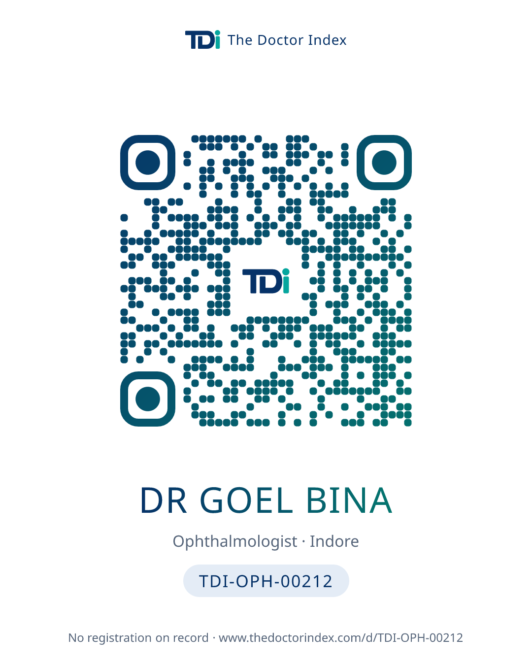 QR card for Dr Goel Bina, TDI-OPH-00212