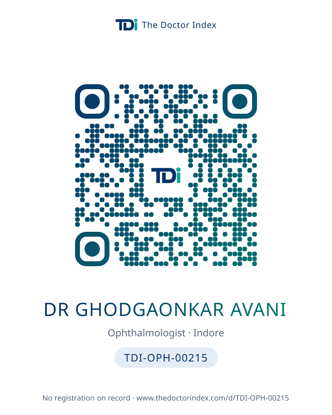 QR card for Dr Ghodgaonkar Avani, TDI-OPH-00215