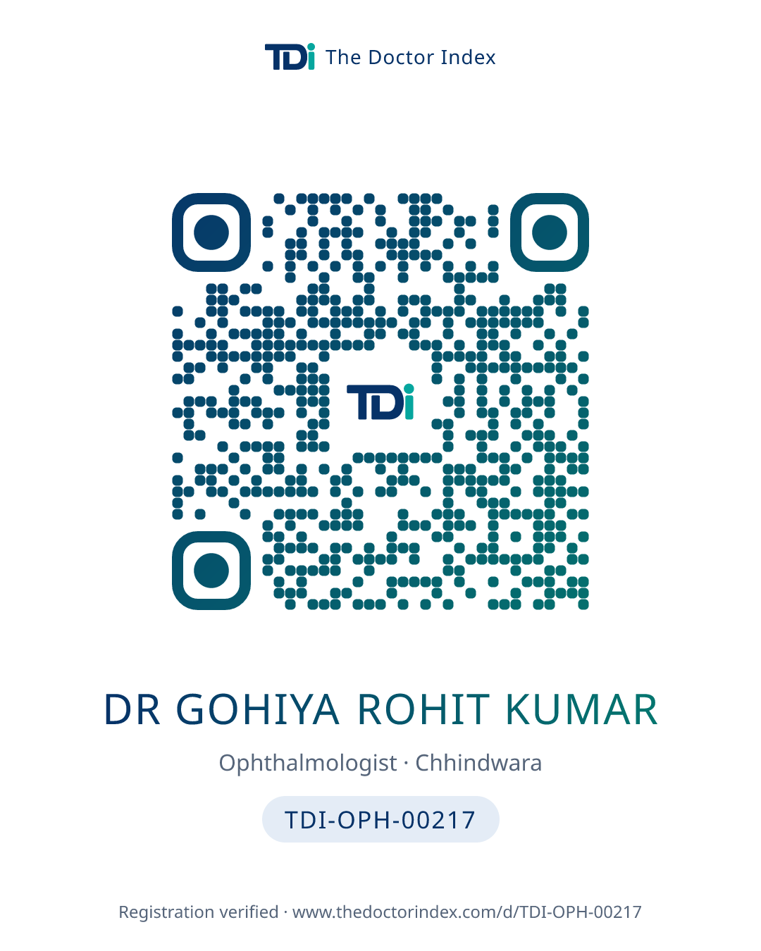 QR card for Dr Gohiya Rohit Kumar, TDI-OPH-00217