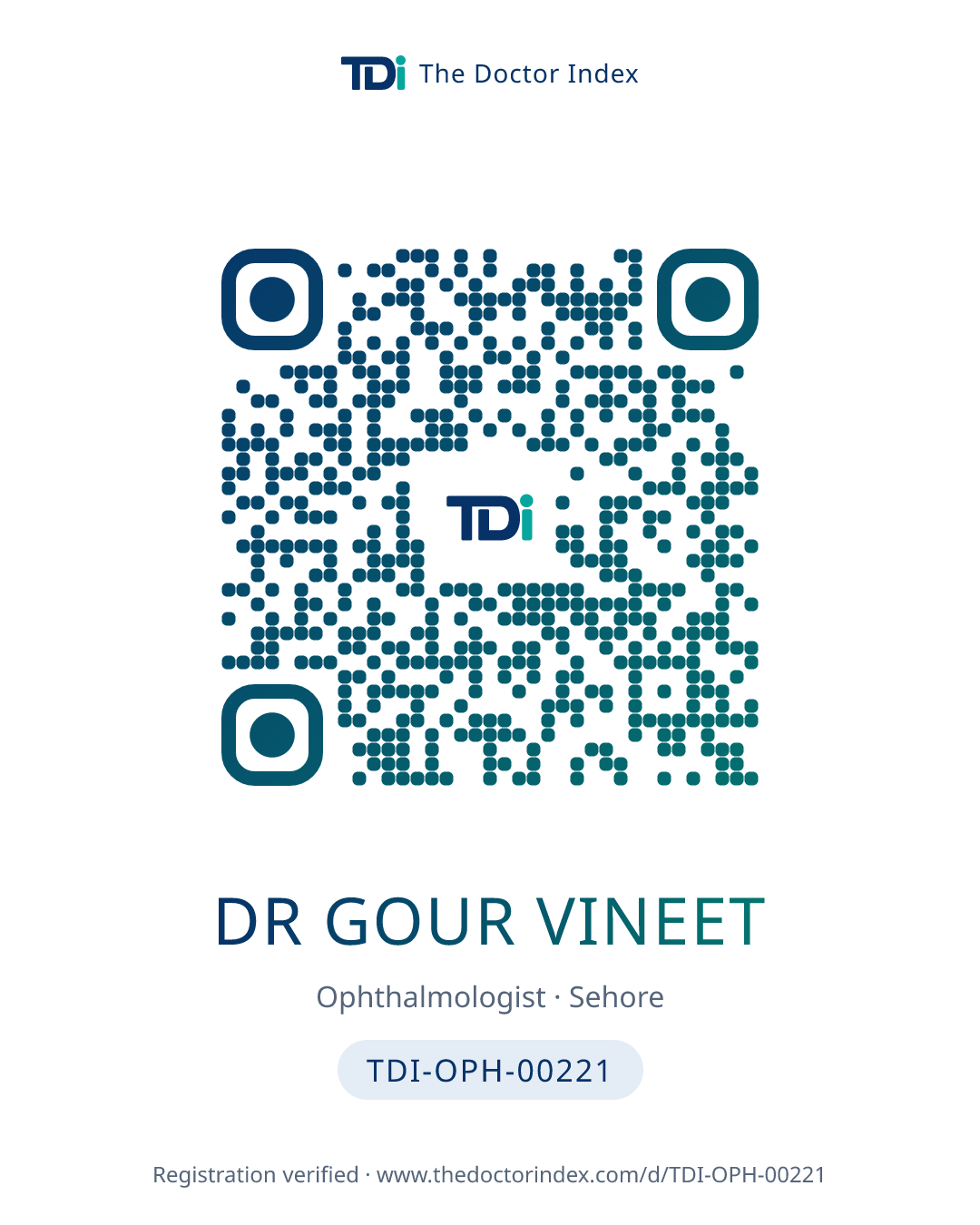 QR card for Dr Gour Vineet, TDI-OPH-00221