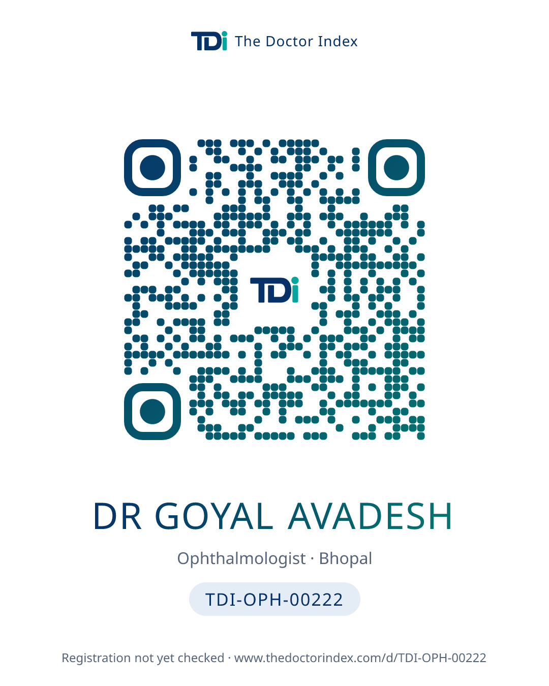 QR card for Dr Goyal Avadesh, TDI-OPH-00222