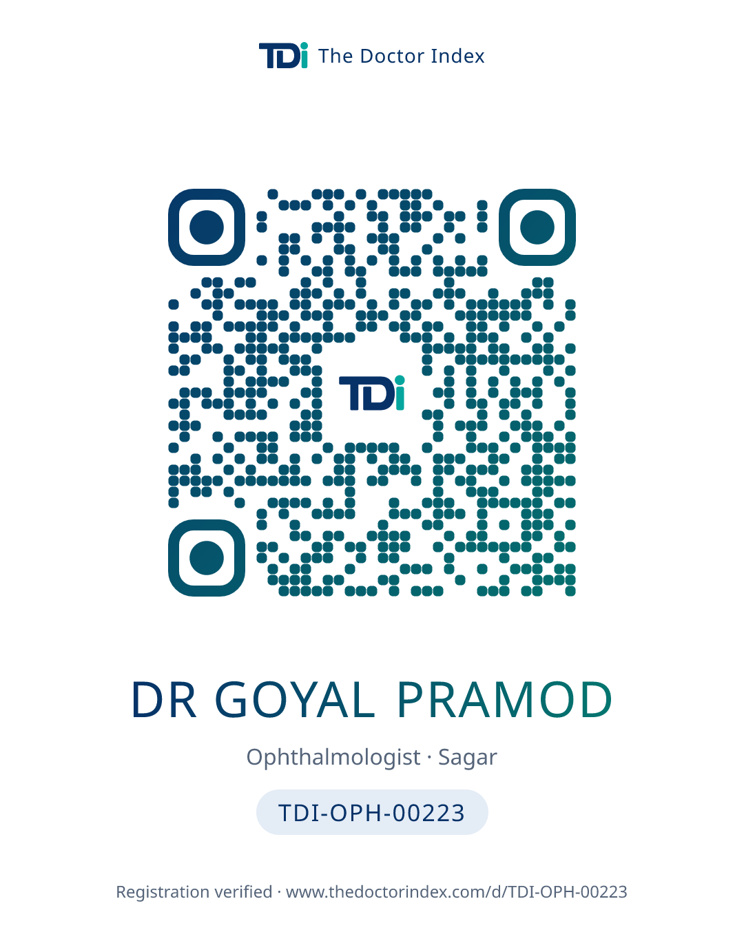 QR card for Dr Goyal Pramod, TDI-OPH-00223