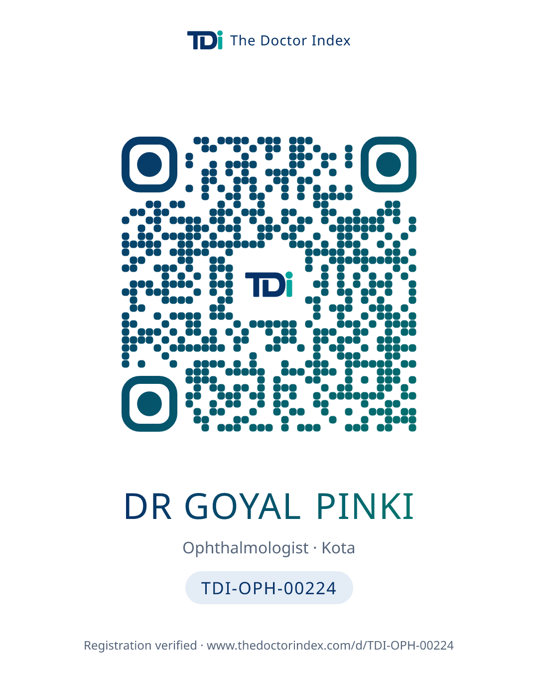 QR card for Dr Goyal Pinki, TDI-OPH-00224