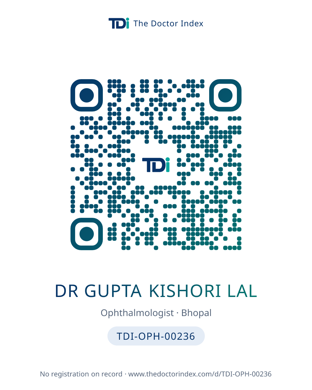 QR card for Dr Gupta Kishori Lal, TDI-OPH-00236