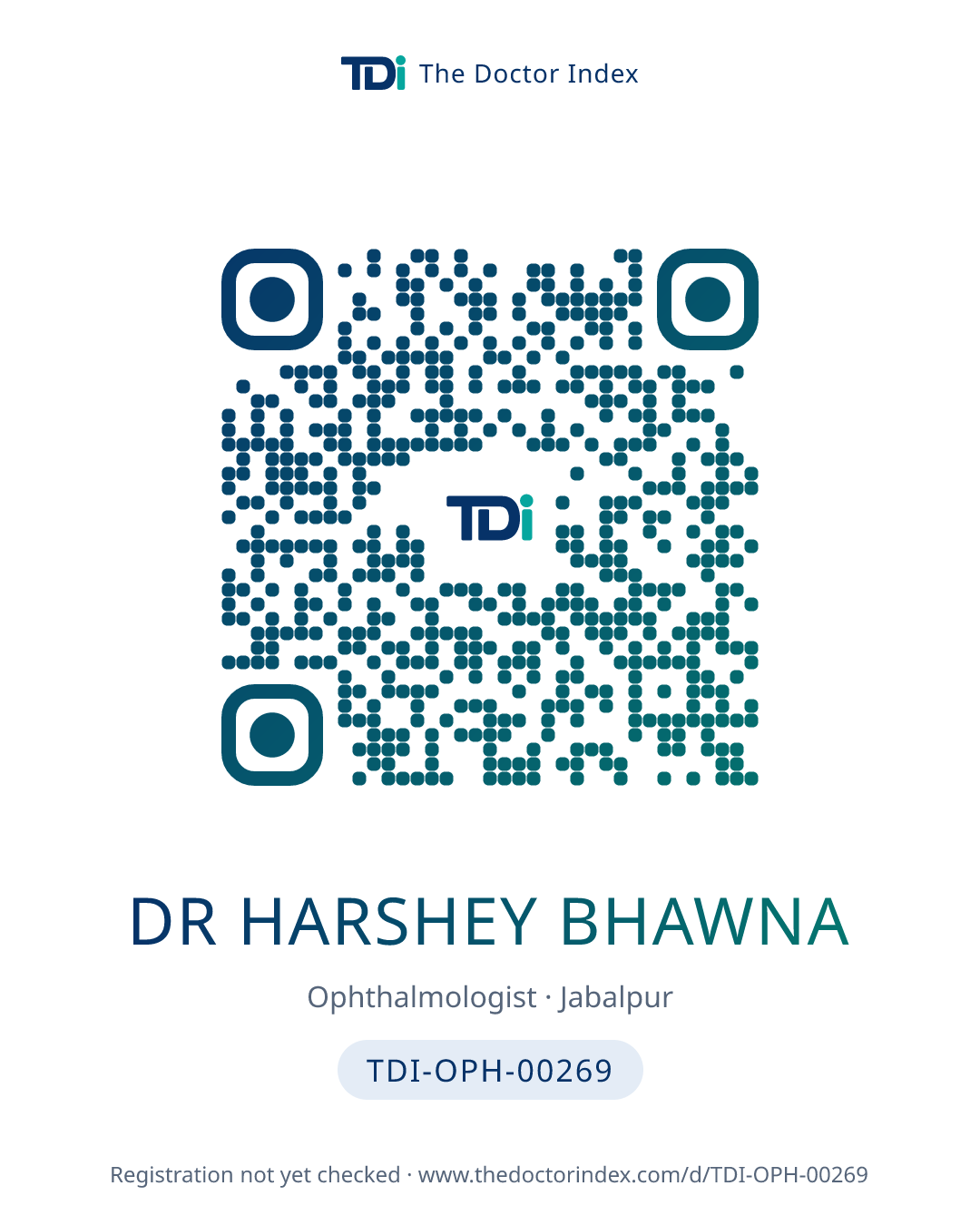 QR card for Dr Harshey Bhawna, TDI-OPH-00269