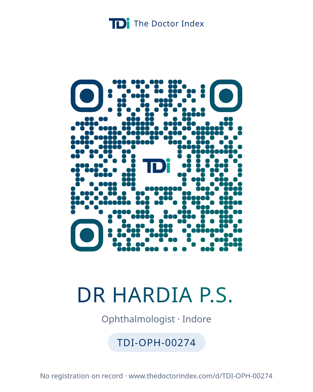 QR card for Dr Hardia P.S., TDI-OPH-00274