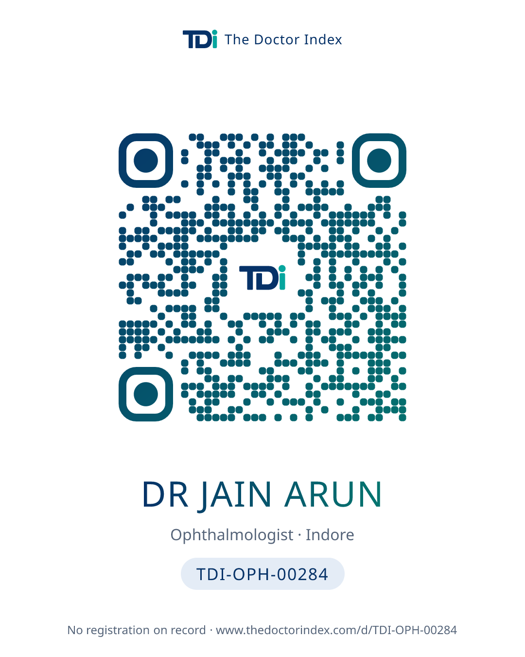 QR card for Dr Jain Arun, TDI-OPH-00284