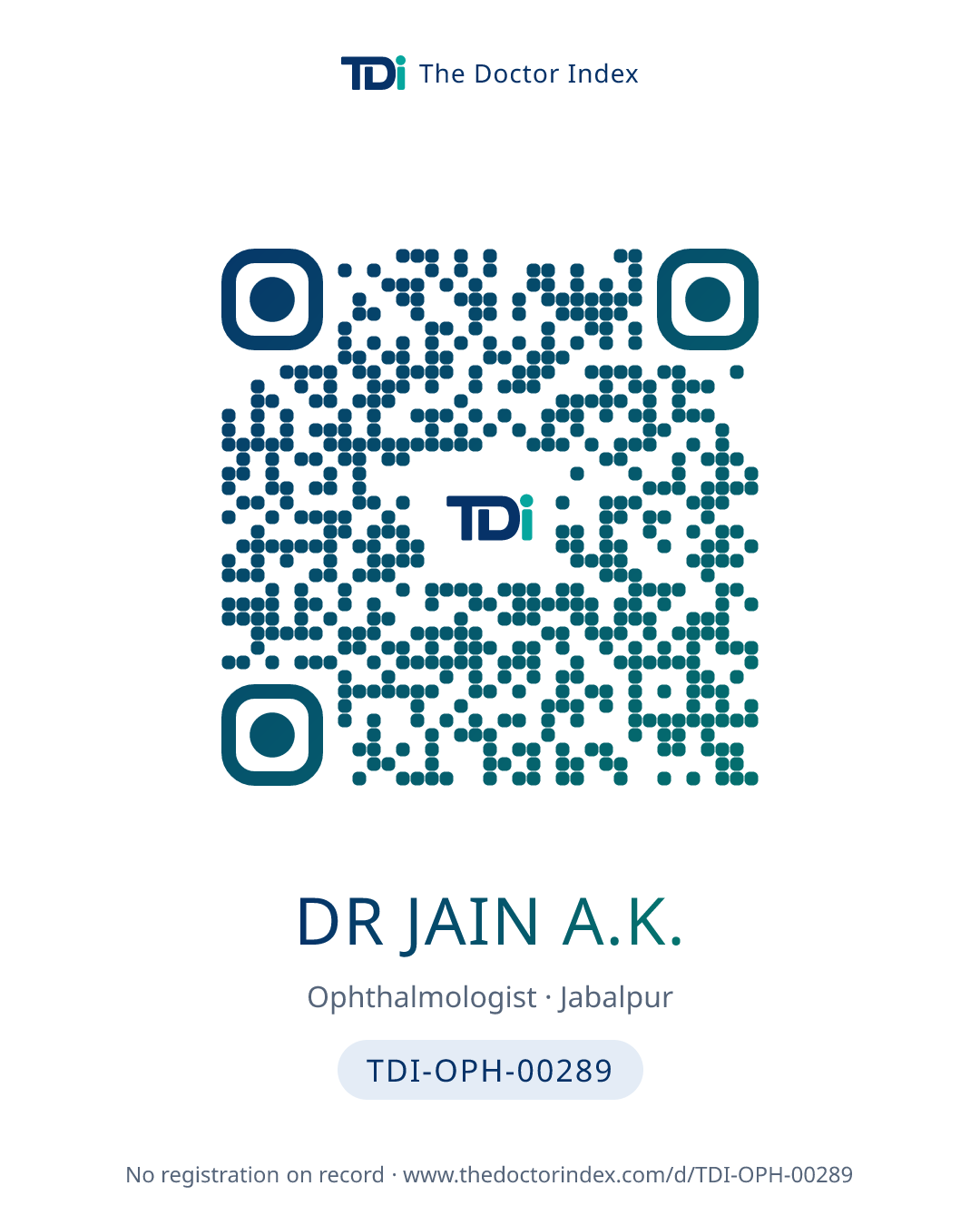 QR card for Dr Jain A.K., TDI-OPH-00289