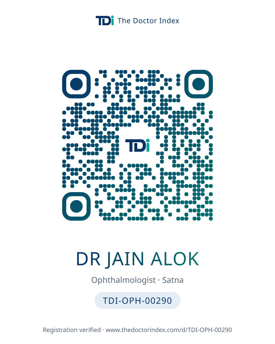 QR card for Dr Jain Alok, TDI-OPH-00290