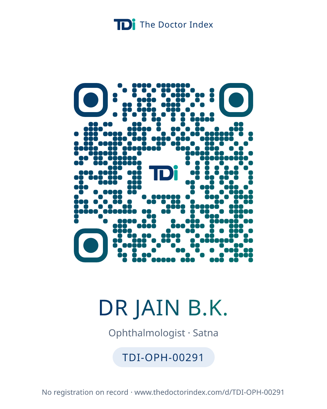QR card for Dr Jain B.K., TDI-OPH-00291